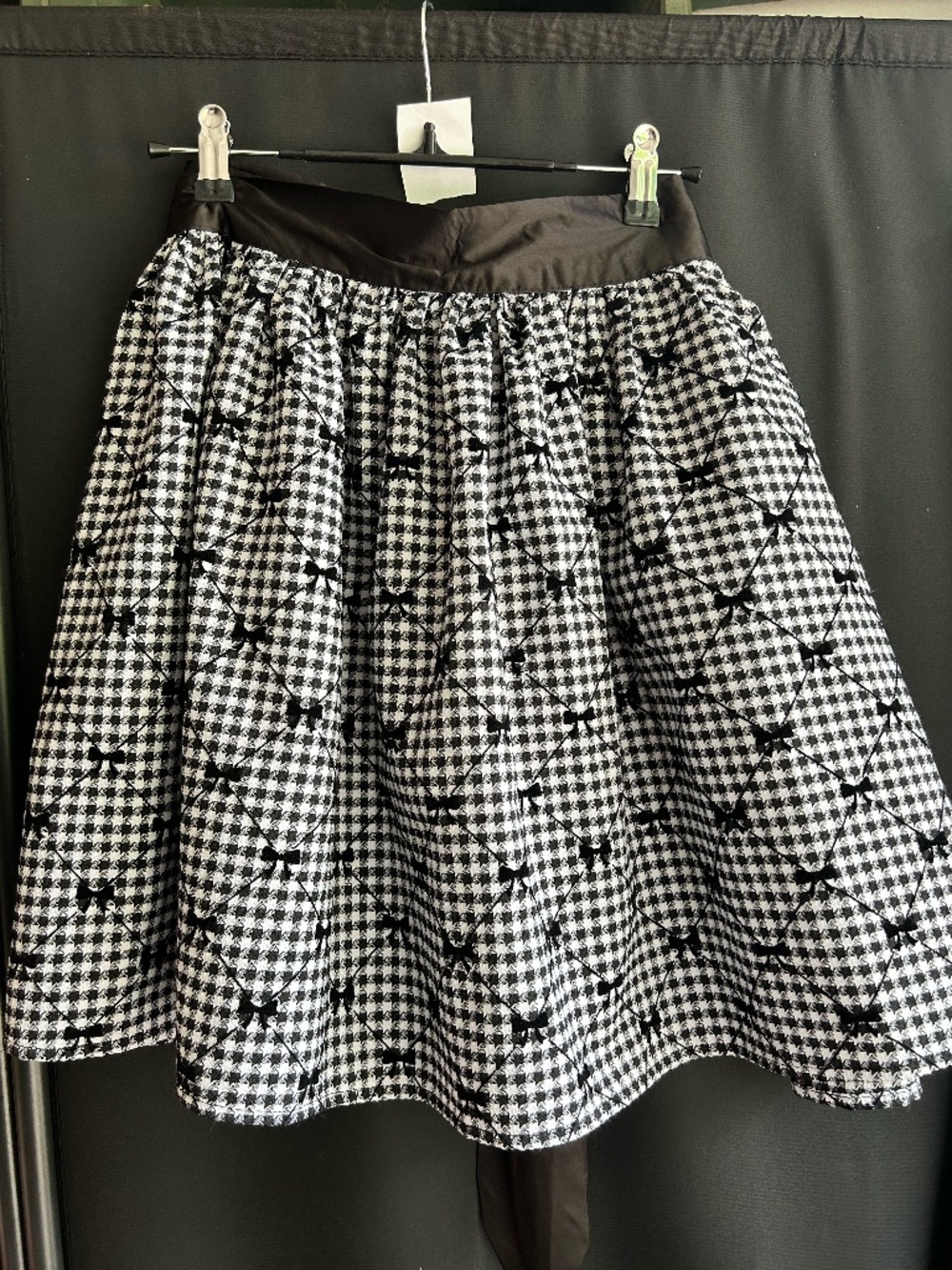 Unique Vintage Black & White Houndstooth & Bows Flare Skirt Large NWT